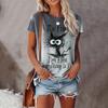 European and American Clothing Round Neck Cat Print Casual Short Sleeves