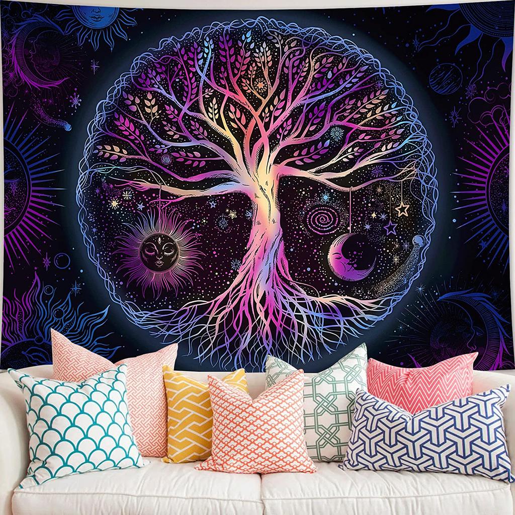 Tree Of Life Tapestry Trippy Mandala Sun And Moon Star Aesthetic Wall Tapestries Psychedelic Kawaii Home Room Decor Beach Towel