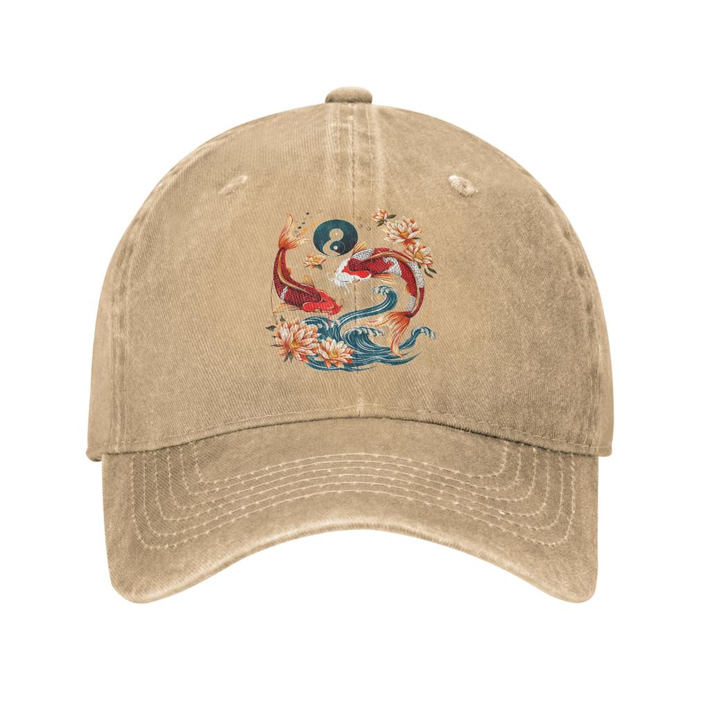 Japanese Koi Fish Lotus Flowers Baseball Caps Vintage Distressed Cotton  Sun Cap Unisex Outdoor Workouts Adjustable Fit Hats Cap
