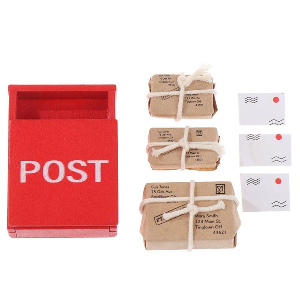 Dollhouse Miniature Letter Box Simulation Furniture Toy Mini Mailbox With Mail Sack Postcard