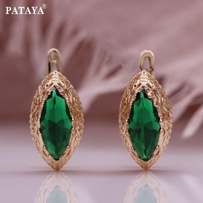 PATAYA Цвет розового золота Зеленый искусственный циркон Конский глаз Серьги Комбинированный набор колец