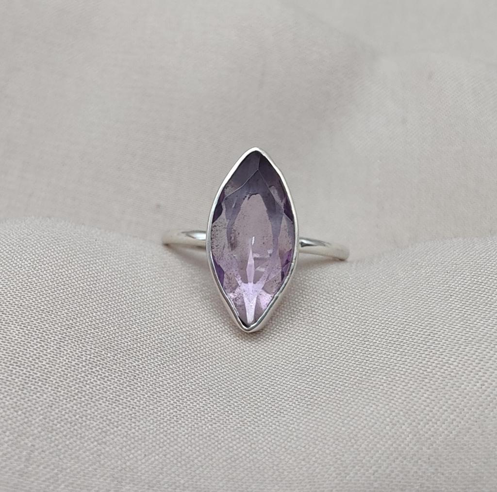 Marquise Amethyst Ring: 925 Sterling Silver Minimalist Boho Jewelry
