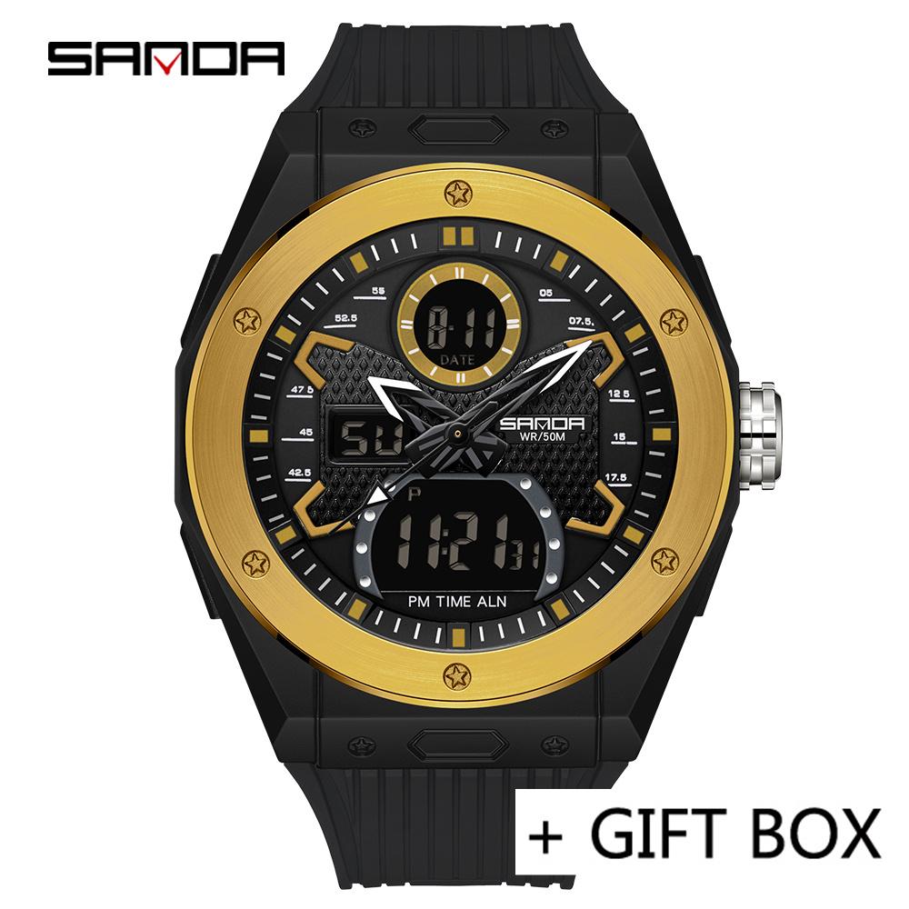 SANDA Watch Men Military Sport Quartz Digital LED Wristwatch Top Brand Luxury Stopwatch Waterproof Male Electronic Clock 3138