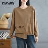 Autumn and Winter Women's Asymmetric Large Pocket Sweatshirt Plus Size Loose Casual Long Sleeve Pullover