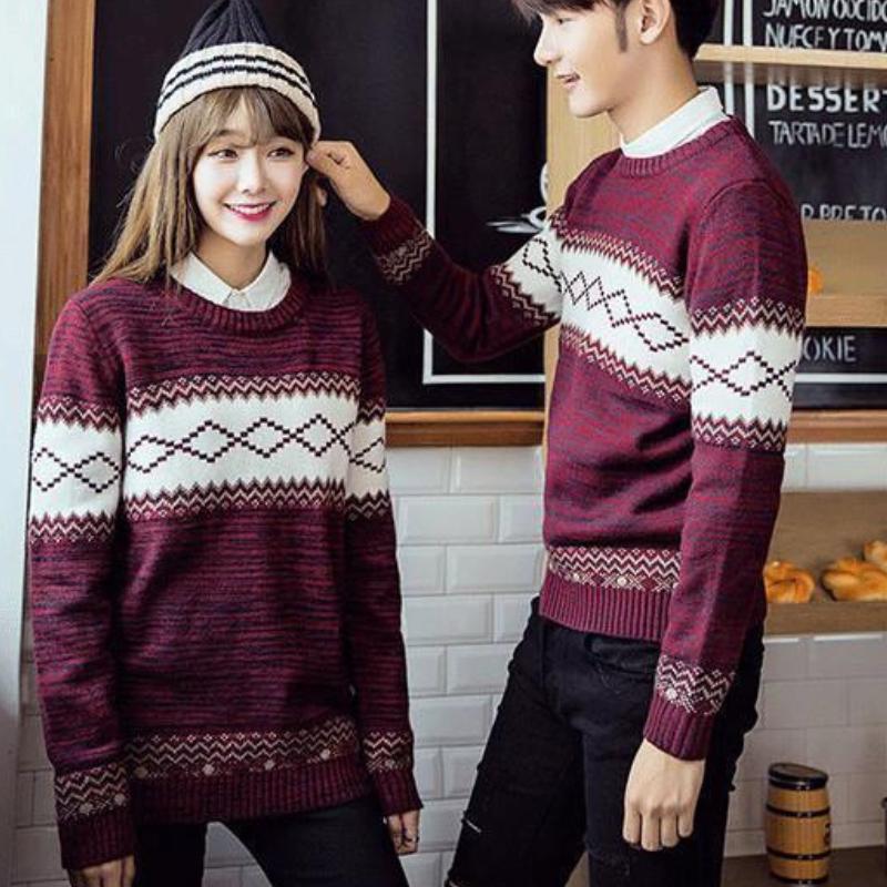 Осенне-зимний модный стильный свитер для мужчин, красивый с круглым вырезом, облегающий пуловер, женский свитер для пары