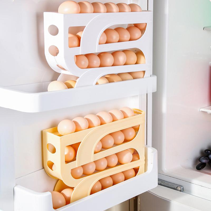 Используйте автоматический скатывающийся ящик для хранения яиц, кухонный холодильник, боковая дверца, стойка для хранения яиц, 30 штук, для упаковки коробок для яиц