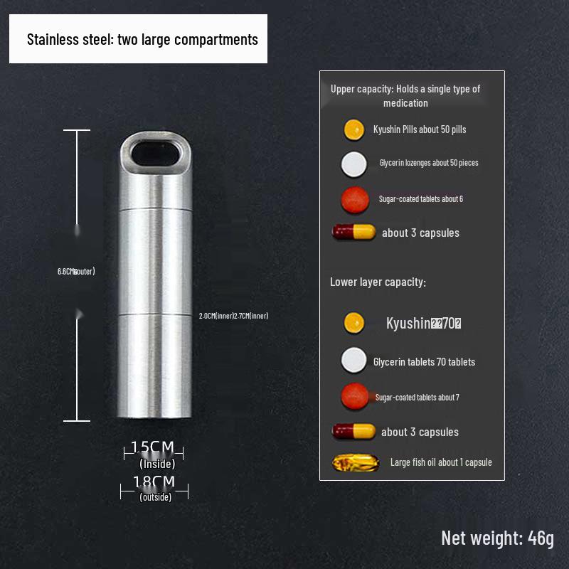 Водонепроницаемая мини-таблетница из нержавеющей стали - Портативный, влагозащищенный дорожный контейнер для лекарств