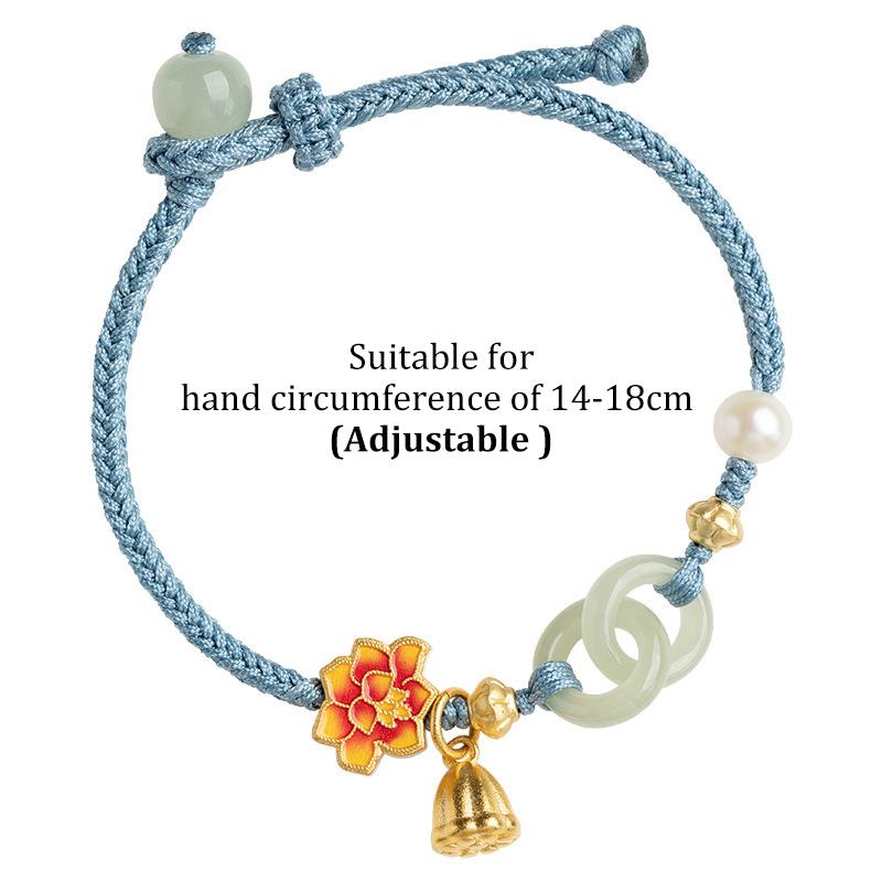 Этнический стиль Цветок Лотос Нефрит Жемчуг Плетеные Браслеты Регулируемый Тканый Браслет Для Женщин Ювелирные Изделия Аксессуары