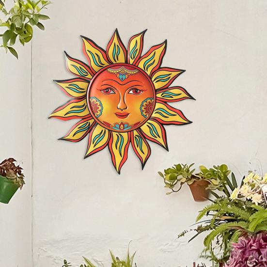 Iron Sun Wall Decor Sun Flower Wall Art Decoration Sun Face Ornament for Home Garden Farmhouse Living Room Bedroom