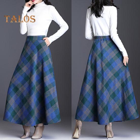 Женская шерстяная юбка с высокой талией и клетчатым принтом, юбка-трапеция, осень-зима, утолщенная юбка с большим подолом, повседневная одежда