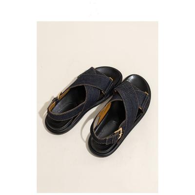 Джинсовые босоножки на платформе с перекрестными ремешками, женская новая летняя обувь, универсальные туфли на плоской подошве