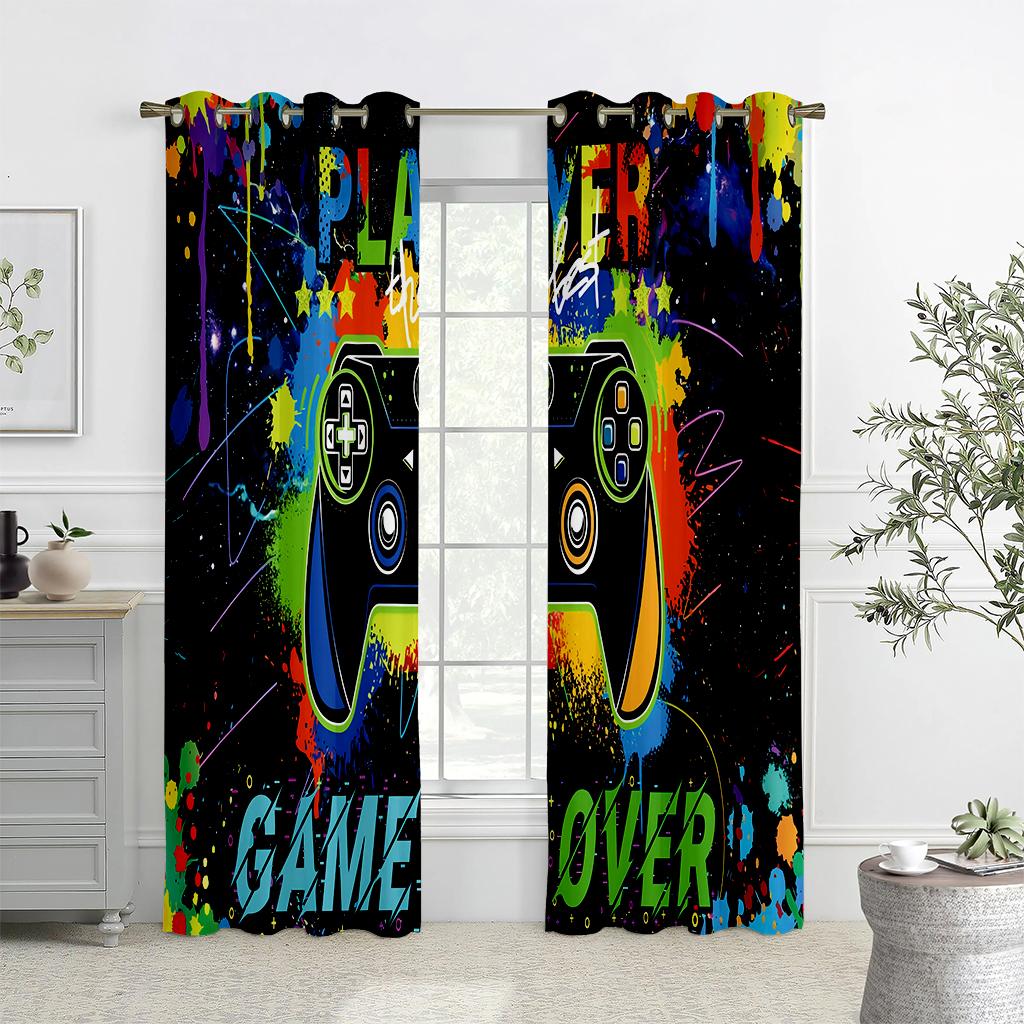 2PCS Technology Game Controller Printed Шторы, Гостиная Спальня Игровая Комната Декоративные Шторы, Настройка Узора