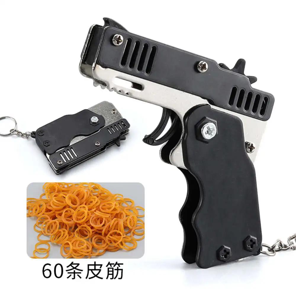 Mini Rubber Bands Shoot Gun Alloy Material Multi Function 6 Colors Key Chain Collapsible Funny Mini Gun Toys For Kids
