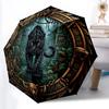 Jungle Jaguar Ritual pattern umbrella, portable and foldable design, 8 ribs, a casual accessory for Halloween, Christmas, and birthday gifts.