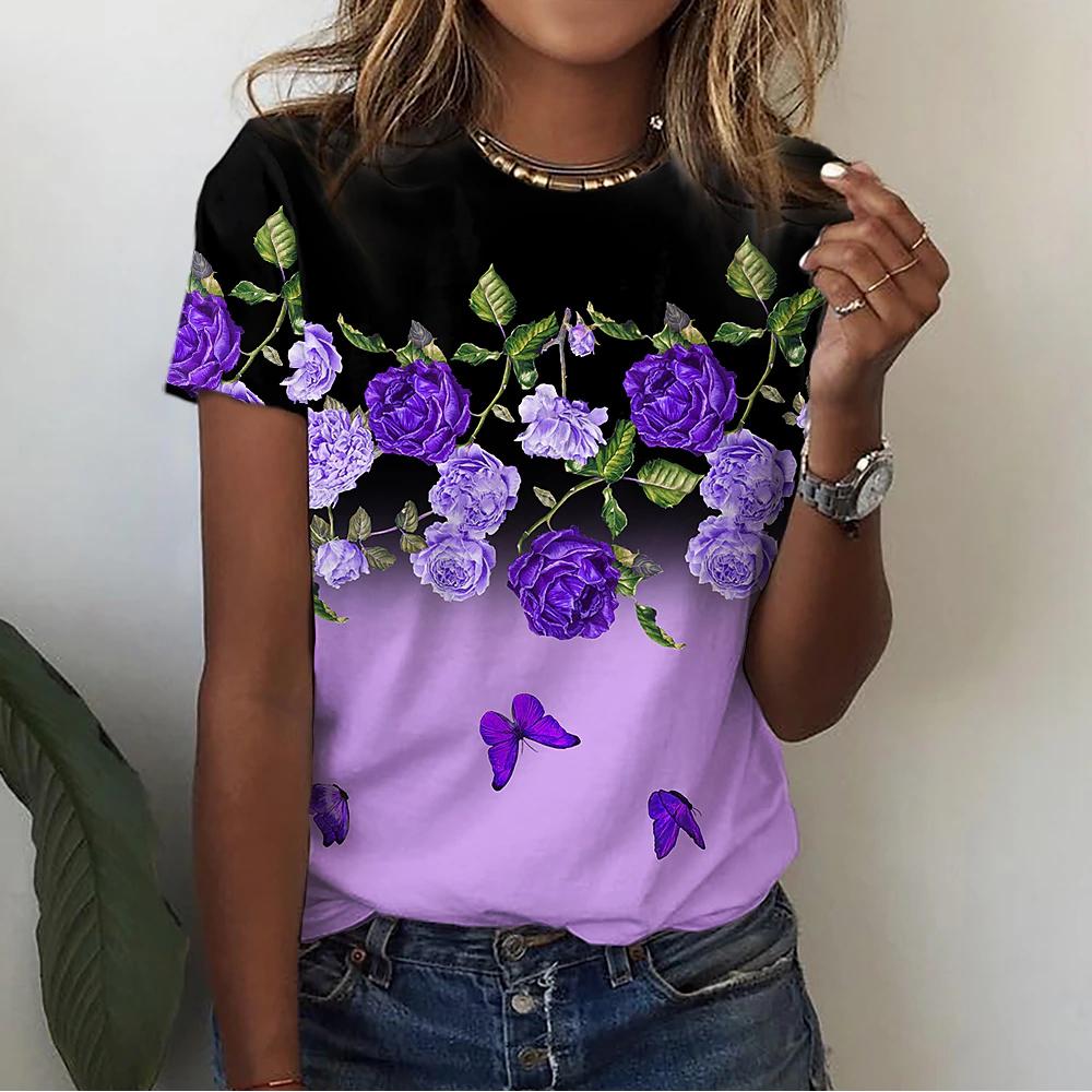 Summer Fashion Women's T-Shirt 3d Floral Print T Shirt Large Size Butterfly Top Woman Clothing Everyday Female Short Sleeve Tees