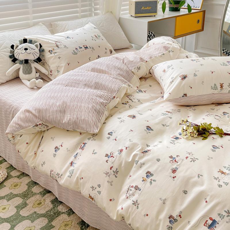 Cotton Four-piece Set Small Floral Ins Style Pure Cotton Quilt Cover Sheet Bed Three-piece Fitted Sheet Set