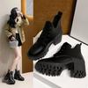 Fashion Single Boots Women's Autumn and Winter New Round Toe Front Lace-up Platform Non-Slip High Heel Short Shoes