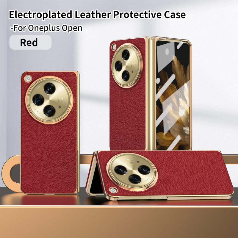 OnePlus Open Foldable Phone Case With Built-in Stand Electroplated Vegan Leather Full Coverage Shockproof Cover
