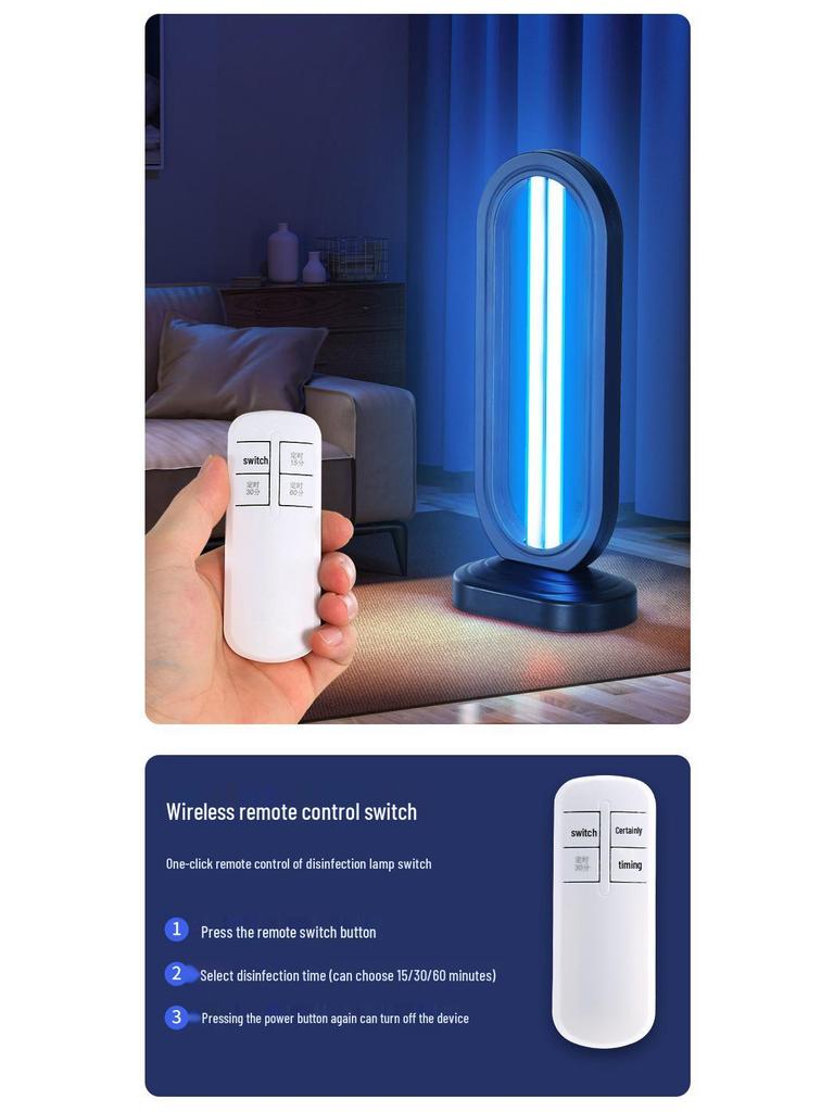 38W UV Disinfection Lamp with Ozone, Remote-Controlled Mobile Desktop Sterilizer.