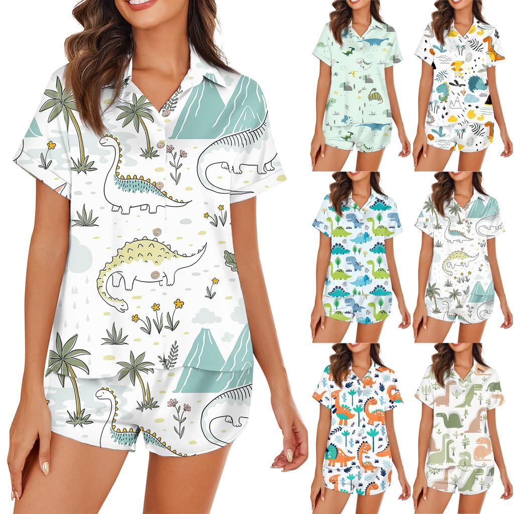 Женская шелковая пижама с пуговицами, домашняя одежда, принт со звездами, короткий рукав, атласный пижамный комплект из 2 предметов