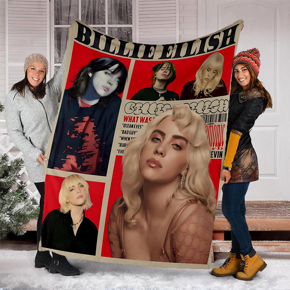 1 шт. Фланелевое одеяло Billie Eilish для улицы, Уютное и теплое, Мягкое, Игривый дизайн, Для сна, Кемпинга,