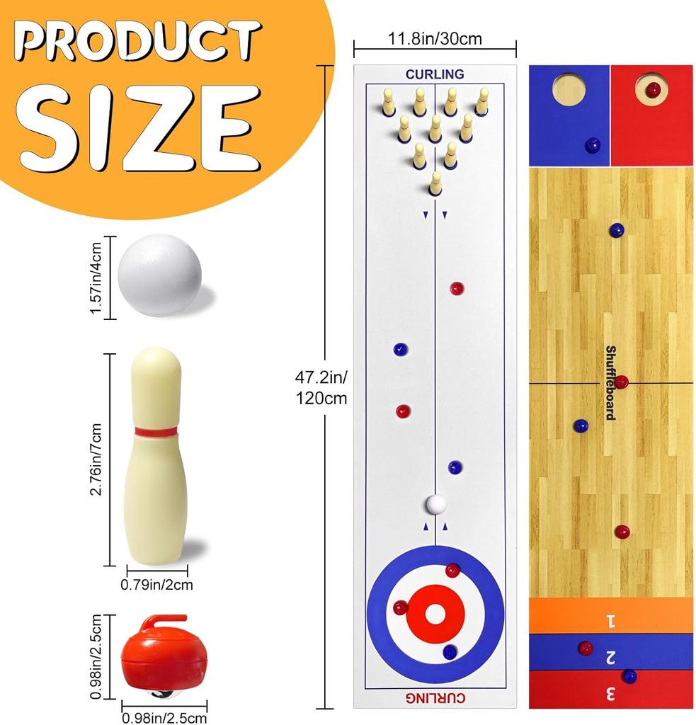 Tabletop Board Game Set, Shuffleboard Table Top Games, Shuffleboard Bowling Curling Cornhole Ga Ideal for Multiple Scenarios