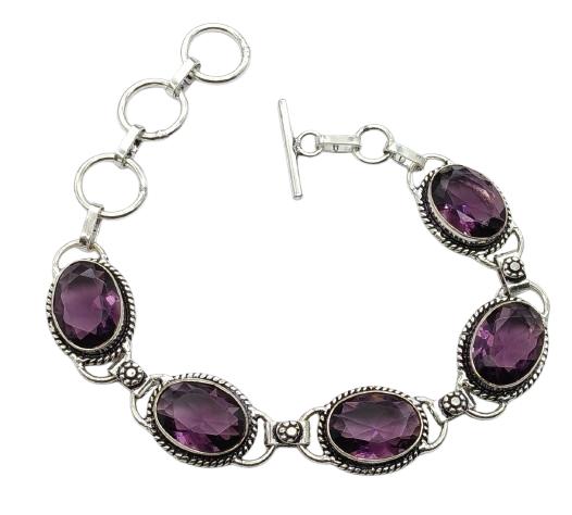 Amethyst Gemstone Silver Plated Handmade Bracelet Jewelry BR 30