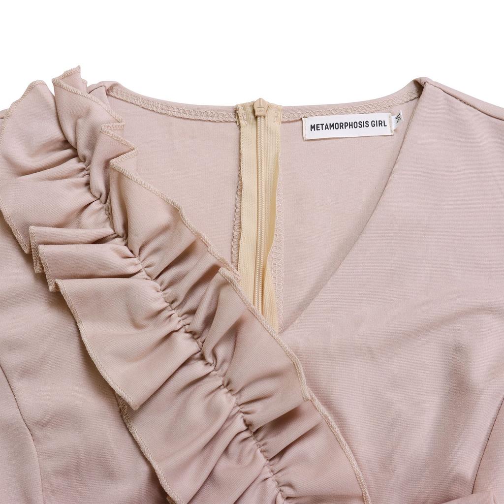 YYFS Women's Fashion Spring Fall Solid Color Print 3/4 Sleeves V-Neck High Waist Casual Dresses