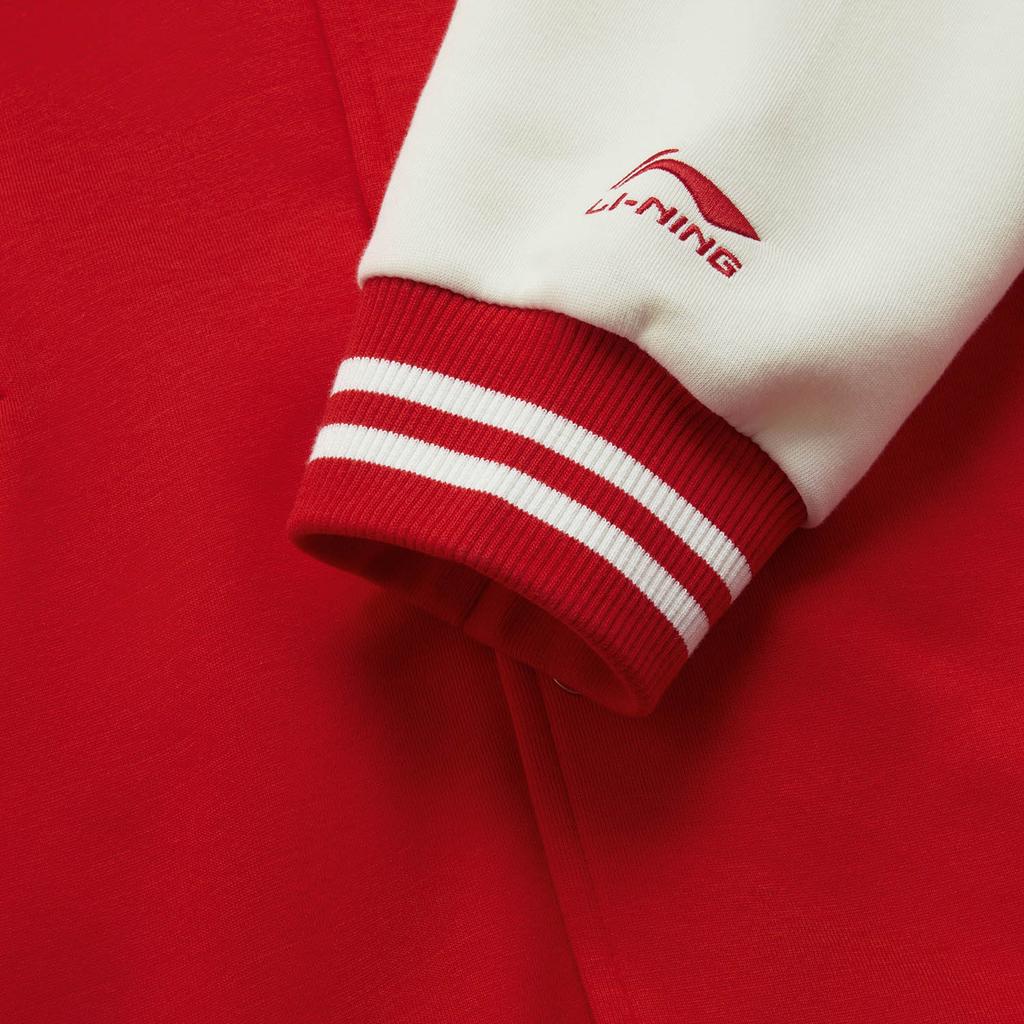 Li Ning Daily Prosperity Series CNY Comfortable Casual American Simple Color Block Baseball Collar Knit Sweater Unisex Sweater Cinnabar-Red AFDV535-2