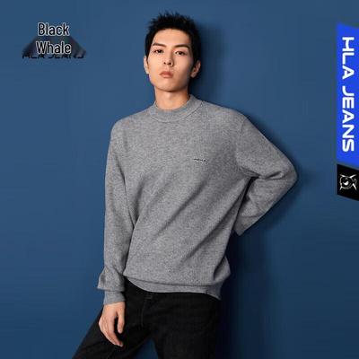 Мужской зимний вязаный свитер с круглым вырезом HLA Black Whale