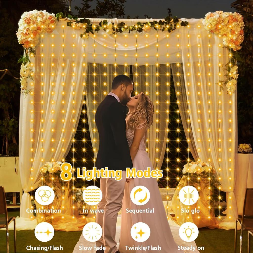 3x2M Outdoor Solar Curtain Light String Lights Garden Yard Pavilion Fairy Garland String Lights Holiday Wedding Decor Light