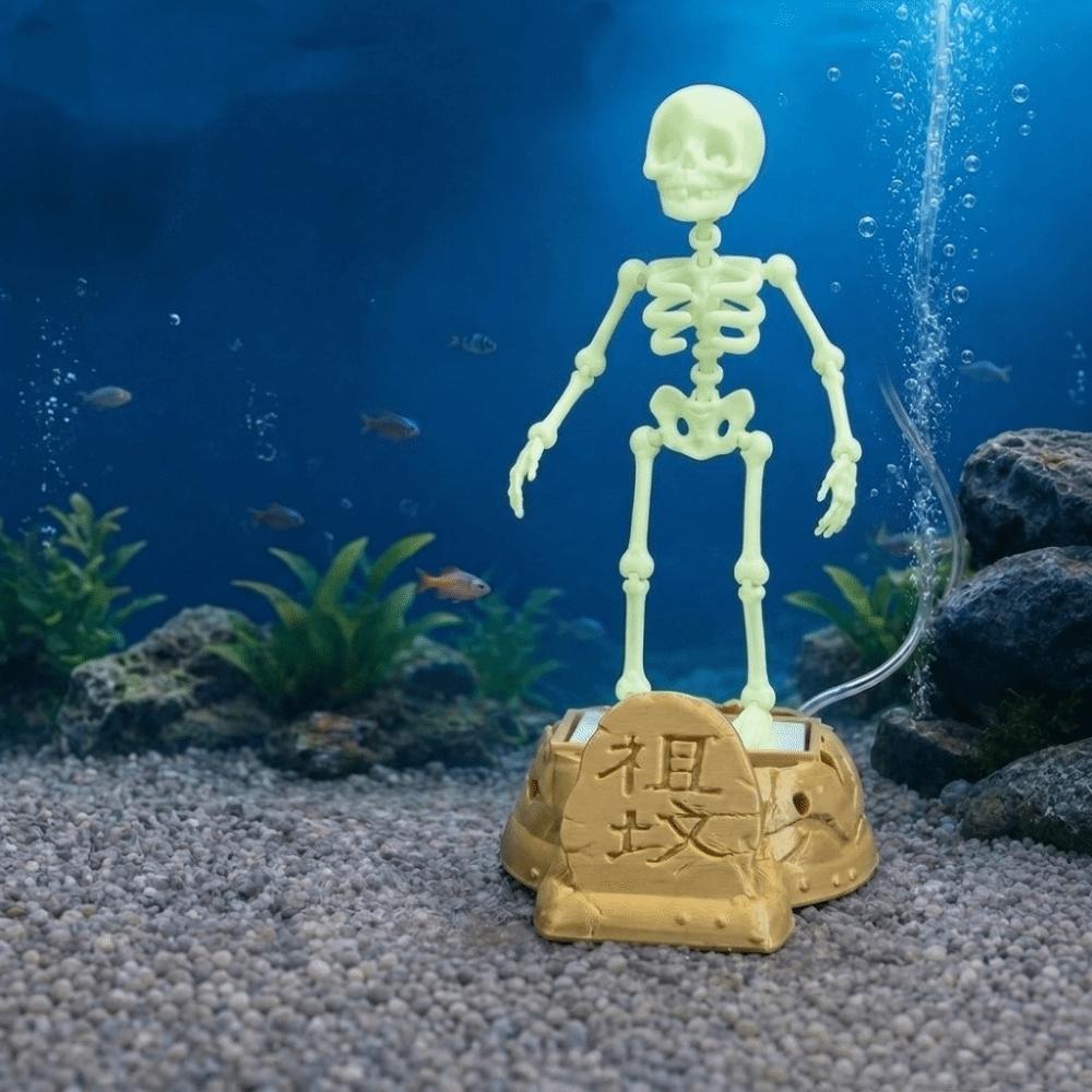 3D Printed Fish Tank Dance Skull Ornament Plastic Wiggling Skeleton Statue Halloween Decor