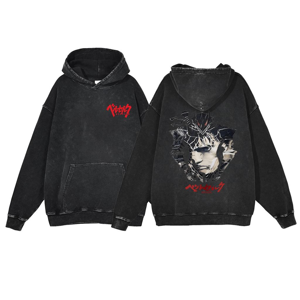 440G Heavy Washed Retro Animation Street Retro Cotton Sweater, Street Tide Hooded Sweater