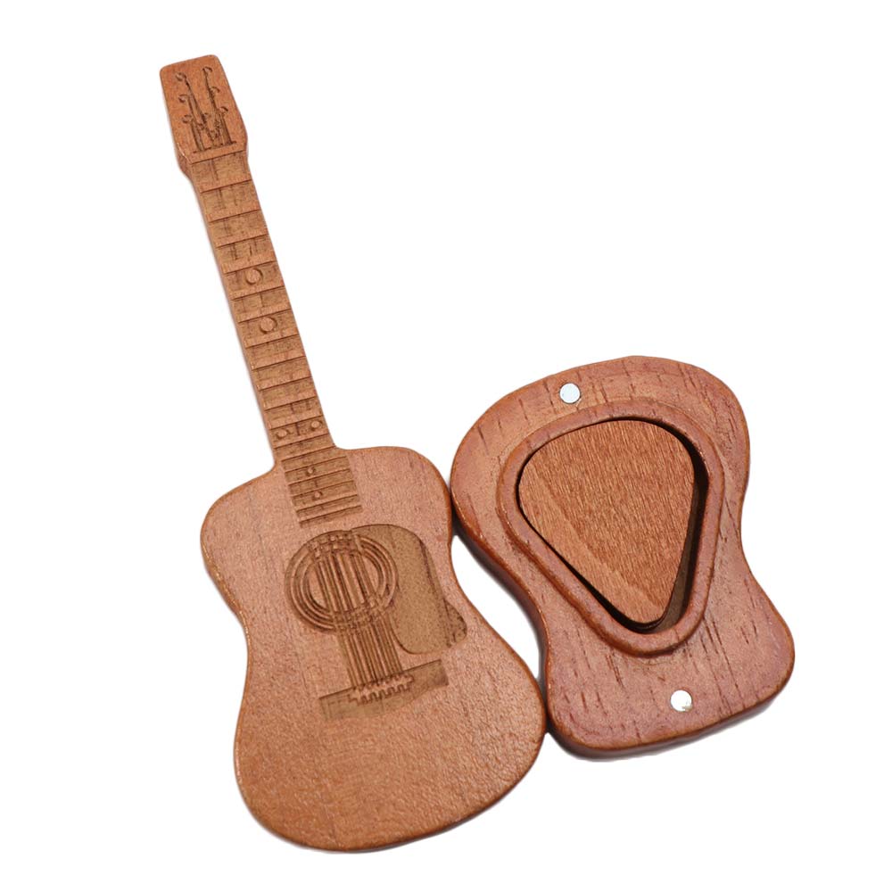 Wooden Material Guitar Pick Box Guitar Shape Guitar Pick Case  Musician Storage