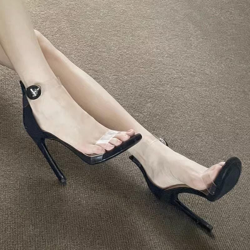 2025 сексуальные прозрачные босоножки женские интернет знаменитости темперамент высокие каблуки мода открытый носок с пряжкой босоножки на шпильке