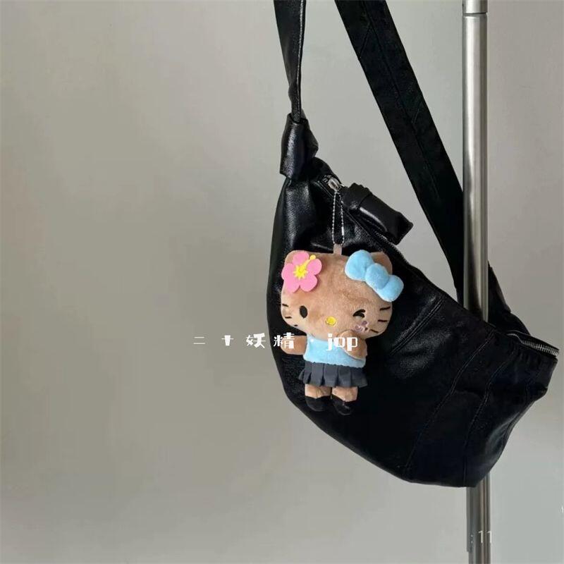 Японская Sanrio Гавайская Черная Кожа Хелло Китти Плюшевая Игрушка Милый Подвеска-Сумка Украшение Мультяшный Брелок Украшение Подарок Друзьям