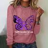 Purple Butterflies Print Fashion Designer Women's T-shirts Fall Cotton Long Sleeves T Shirt Casual Trend Women Clothing Tops