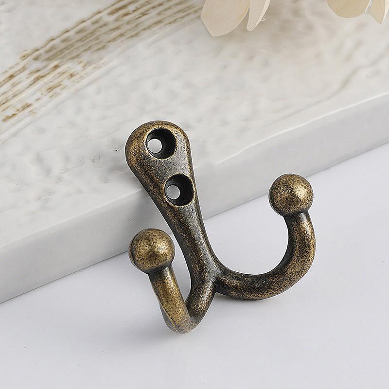 1Pc Double Head Robe Coat Hooks for Wall Door Key Bag Towel Hanger Holder Vintage Wall Mounted Storage Hook Bathroom Organizer