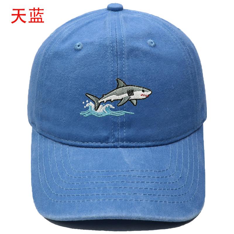 New Wave Shark Embroidery Baseball Cap Washed Retro Men's and Women's Casual Outdoor Shade Cap Tide