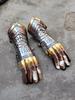Medieval Knight Gauntlet Gloves Pair Brass Accents Crusader Armor Steel Gloves