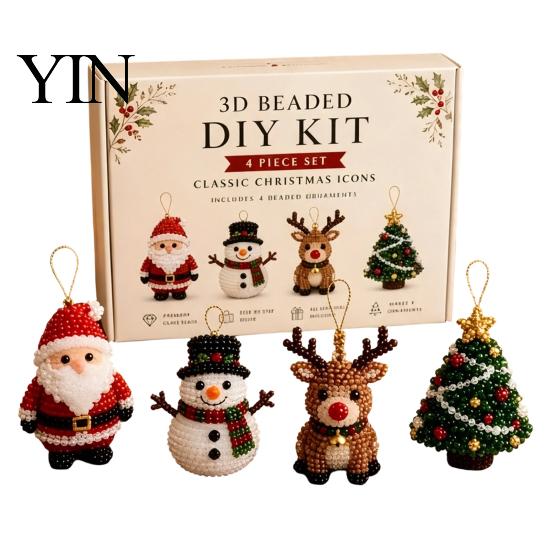 No Glue Beading Set 3D Beaded DIY Kit, Lifelike Christmas Animal Craft Set, Bead Cat Handmade Easy Embroidery Kit for Kids And Adults Festive Holiday