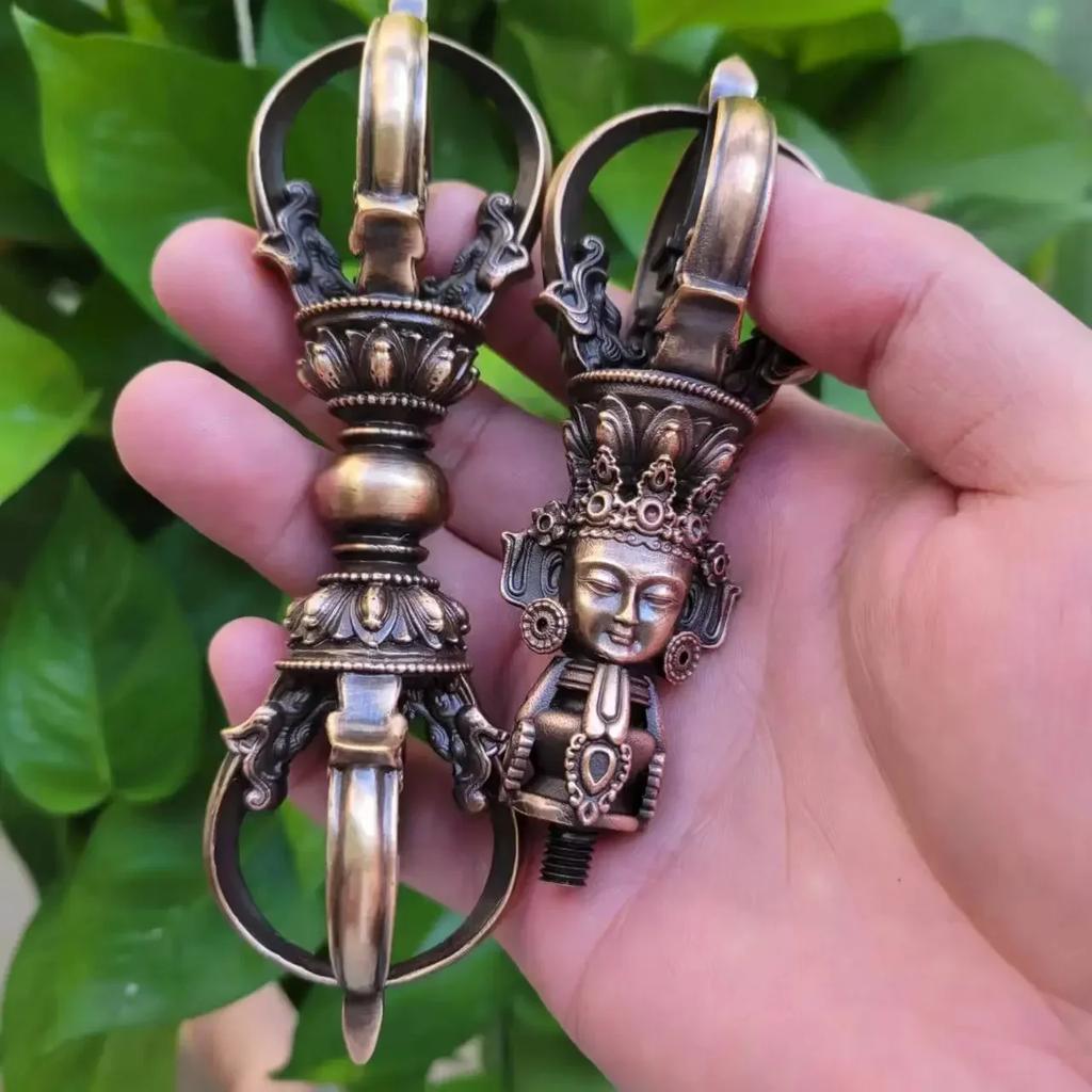 1PCS Craftsmanship Tibetan White Copper Diamond Bell and Pestle Precision Nine Leg Bell Feng Shui Ornament