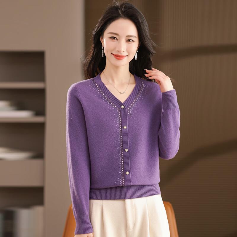 Women's 100% Wool V-neck Cardigan Sweater
