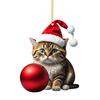 Vibrant Color Super Cute Car Cat Santa Charm Acrylic Hat Kitten Christmas Tree Hanging Decoration