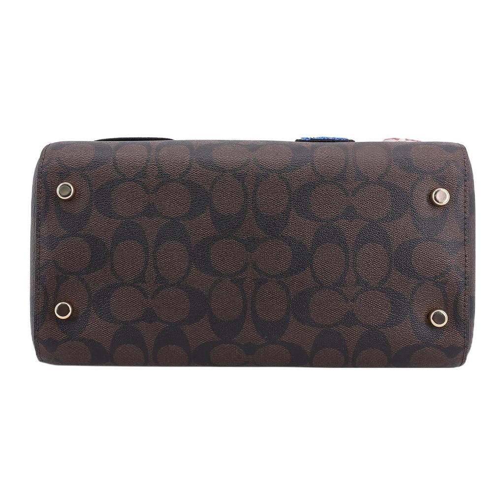 Coach Rowan 27 Classic Monogram Zip Closure Ski Patch Decor Canvas And Leather Shoulder Crossbody Tote Bag Large Women handbags Dark-Brown CE592-IMOSN