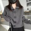 Korean Lapel Knit Cardigan for Women Spring and Autumn 202 Long Sleeved Loose Fitting Fashionable Sweater Cardigan Female Tops