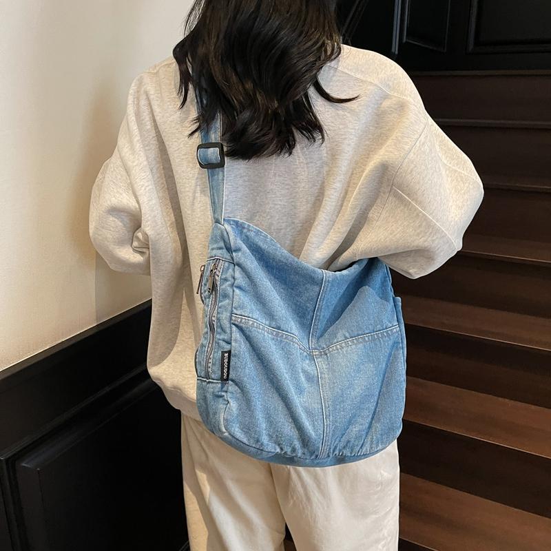 Джинсовая сумка Винтажная сумка-мессенджер на плечо Кроссбоди Большая вместимость Сумка-тоут