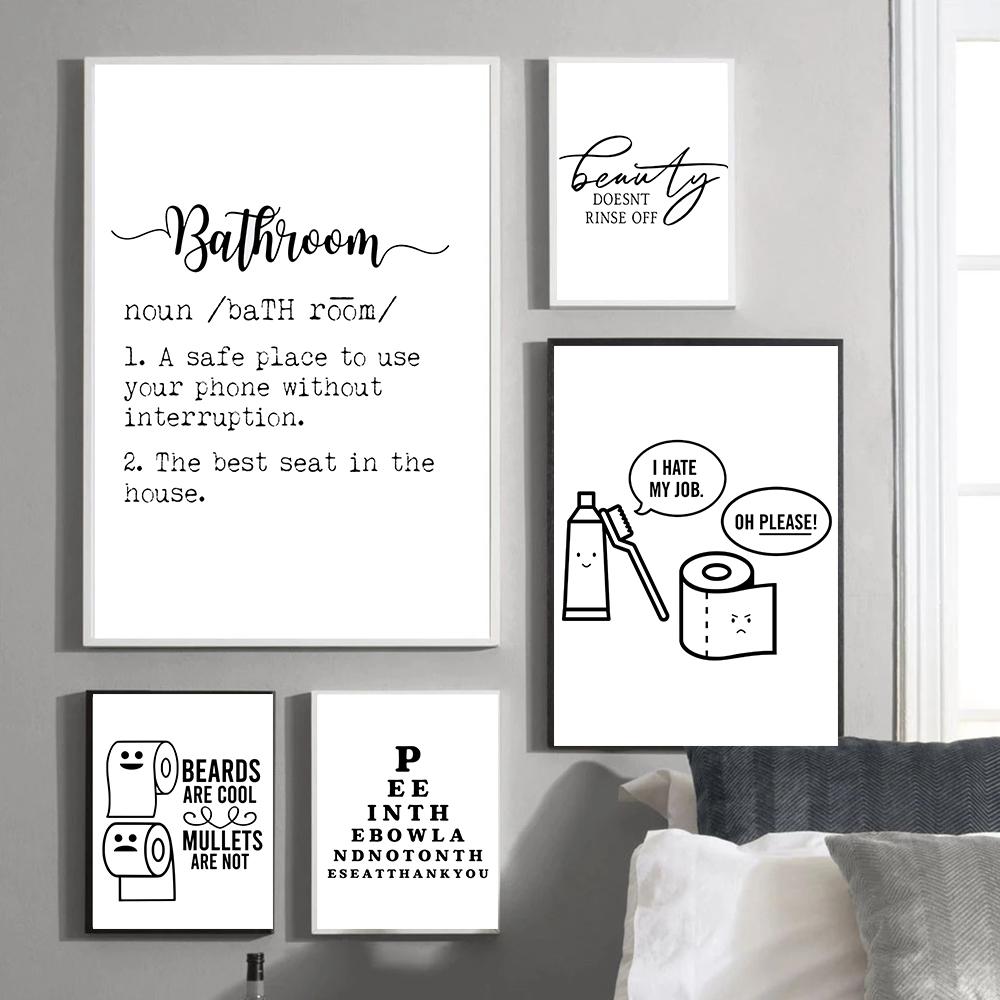 Картина на холсте Смешные знаки для ванной комнаты Плакаты Печать Современные минималистские настенные картины Декор для дома Эстетика
