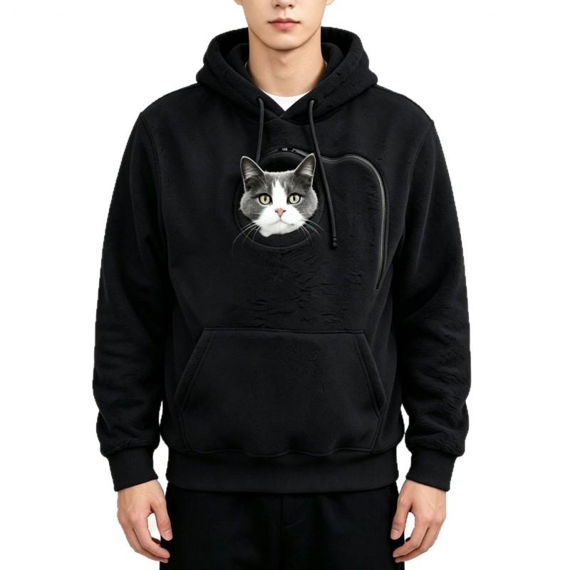Unisex Hooded Sweatshirt With Pet Pocket Design Casual Winter Top Adults Loose Fit