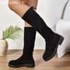 Women Flats High Boots Suede Knee High Shoes Fashion Woman 2024 Trend Chelsea Boots Walking Winter New Goth Mujer Snow Boots